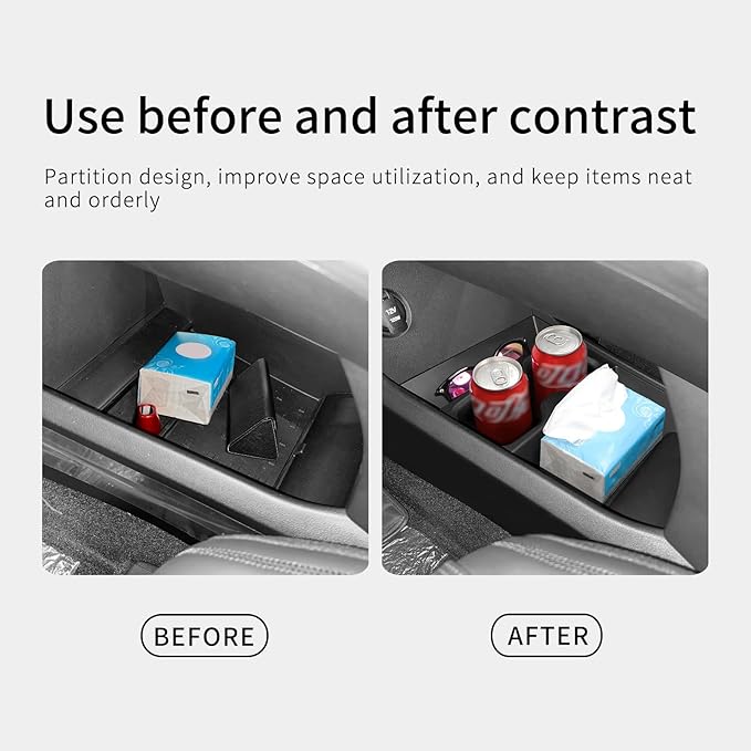 LUCKEASY Centre Console Lower Storage Box Suitable for 2024 2025 2026 Hyundai Santa Fe Centre Console Lower Space Organiser Tray with Water Cup Limiter TPE Tidy For Santa Fe Accessories Black
