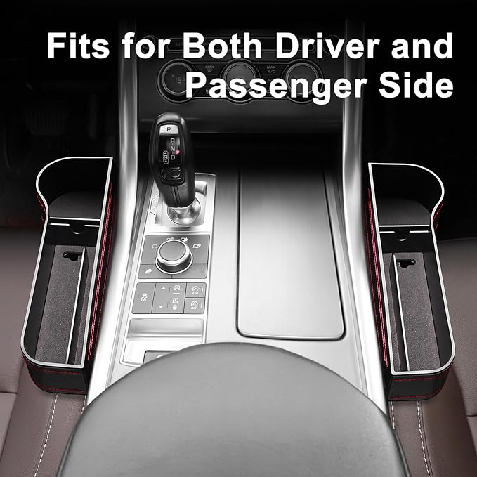 LEYACS Car Seat Gap Filler, Car Seat Organizer with Cup Holder, Car Seat Gap Filler Organizer with 2 Seat Back Hooks for Phones, Keys, Cards, Canned Drinks, Ideal for Car storage Box - 2 Pack
