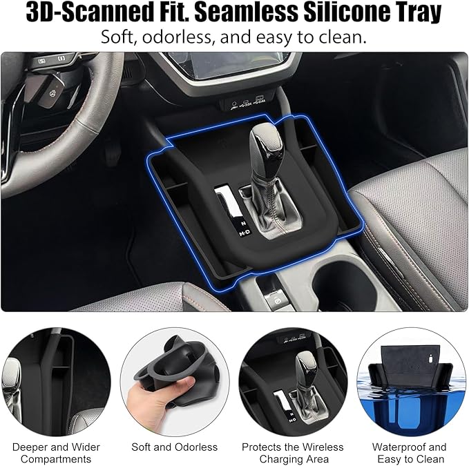 Upgraded 2-Piece Center Console Organizer Set for 2025 2026 Subaru Forester Accessories | Anti-Slip Silicone Storage Tray with Side Pockets + Gear Shift Knob Cover Protector