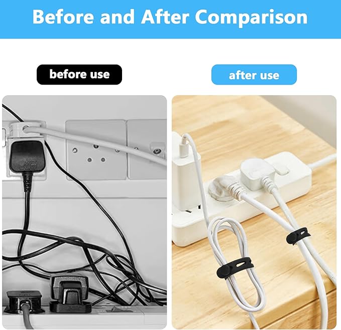 20 Pcs Black Silicone Cable Ties, Reusable Cable Straps Wire Organizer, Cable Management Cord Organizer for Fastening Earphone Phone Charger Home Office Desk Kitchen Appliances Cable Cords Wires