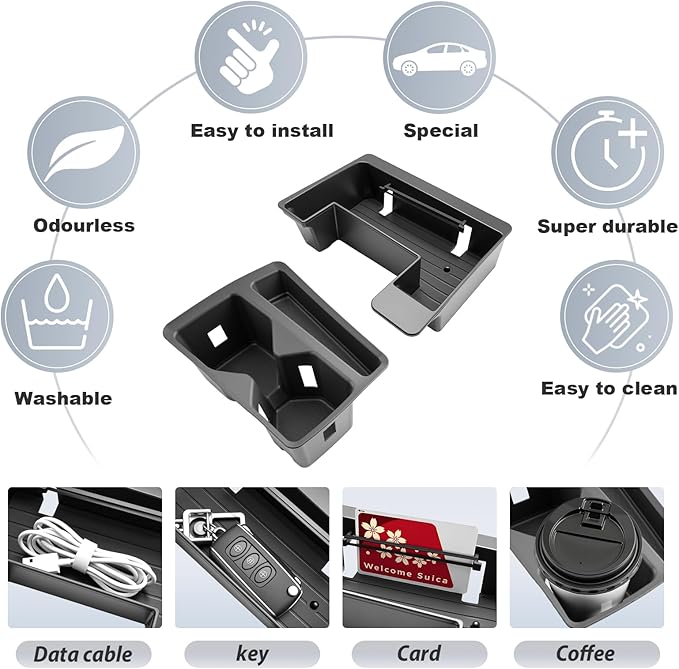 SKTU 2-Pack for 2025 2026 VW Tiguan Center Console Organizer for 2025 2026 Volkswagen Tiguan Front Console Tray Cup Holder VW Tiguan 2025 2026 Accessories Durable ABS & Anti-Slip Console Tray Cup Pad