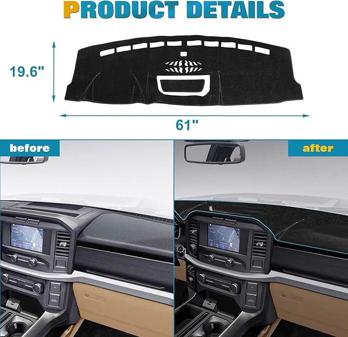 x xotic tech Center Console Dashboard Mat Compatible with Ford F-150 F150 2021 2022 2023, Pre-Cut Non-Slip Sunshield Sun Glare Protector Dash Carpet Pad Black Cover (only fit 8 inch Screen)