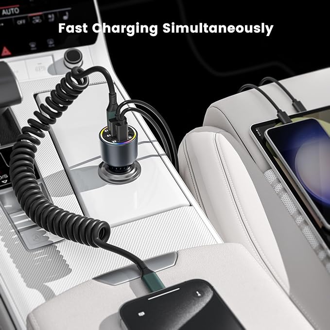 160W USB C Car Charger Fast Charging,HUNDA USB Car Cigarette Lighter Splitter with 3 Ports PD 100W&PD 30W Fast Charge Car Charger for iPhone 15/15 pro/15 Pro Max,Galaxy s24/s23/s22 ect