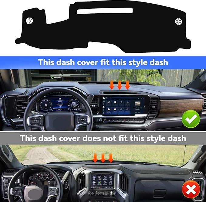 Dashboard Cover for 2022-2025 Chevy Silverado/GMC Sierra 1500 2500HD 3500HD, Non-Slip Dashboard Protector & Sunshield, UV-Blocking, Anti-Glare, Fade-Resistant