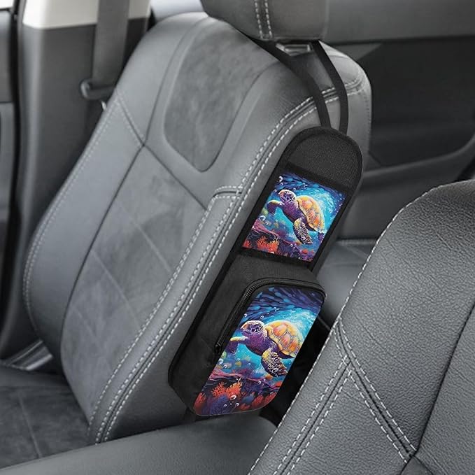 Sea Turtle Car Seat Side Storage Bag Organizer Automatic Seat Storage Bag with 2 Pockets Multi-Pocket Bottle Bag Storage Box Organizer Travel Tidy Pouch Pocket