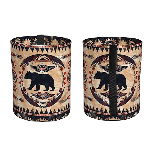 Native American Bear Car Trash Can Garbage Cans Foldable,Cute Hanging Car Organizer and Storage Bag Leak Proof, Auto Back Seat Trash Bin Universal for Truck, SUV, Outdoor Travel