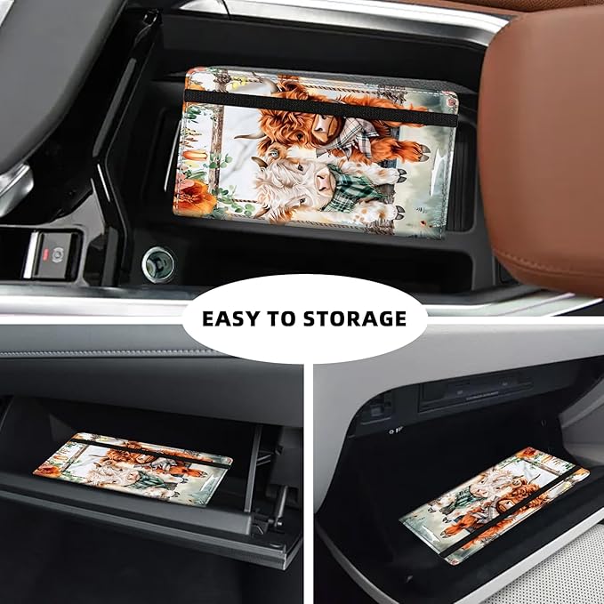 Tudguiloae Car Registration and Insurance Card Holder, Trunk Document Holder Organizer, Essential Vehicle Glove Box Organizer Leather Wallet or Driver, Cute Highland Cows