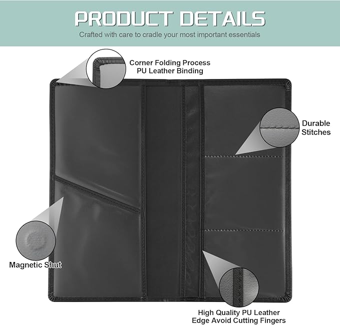 JUSTTOP 2Pack Car Registration and Insurance Holder,Car Document Holder for Cards License with Magnetic Shut,Car Organizer for Documents, Cards, License,Interior Car Accessories for Women Men(Black)