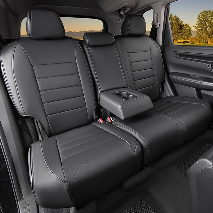 HKZ Fit CRV Car Seat Covers Full Set for Honda CR-V 2023 2024 2025 2026 CRV LX;EX;EX-L;Sport;Touring;Special Edition & Hybrid Model - Leather (Black)