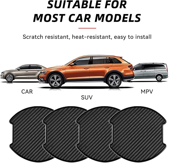Tioollev 4PCS Car Door Handle Cup Scratch Protectors, TPU Carbon Fiber Door Bowl 3D Sticker, Handle Paint Cover Guard Pad, Universal Door Handle Protective Film for Most Cars (Large-Black)