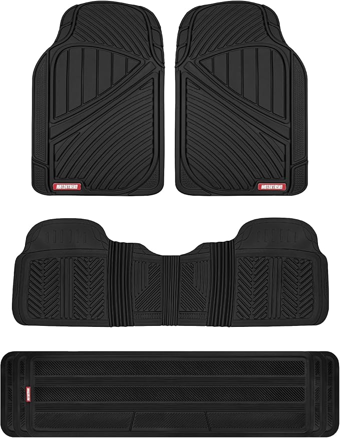 Motor Trend 3 Row Odorless Rubber Floor Mats & Liners for Car SUV Van, Durable Heavy Duty Polymerized Latex Full Interior Protection, Extra-High Ridgeline Design, Black, Model Number: MT-773-801-BK