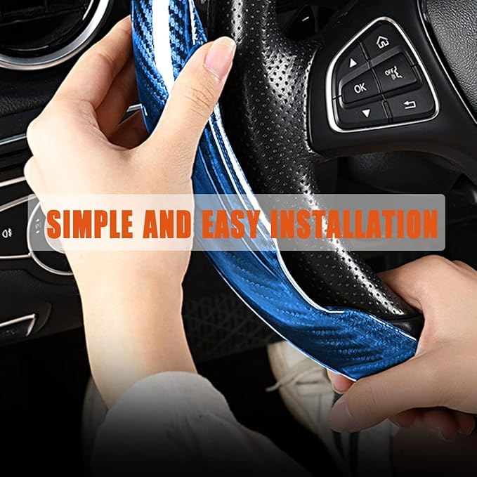 Steering Wheel Cover, 2PCS Segmented Steering Wheel Protector, Carbon Fiber Anti-Slip and Durable Car Accessory, Universal Fit for Most Cars，SUVs (Carbon Fiber Light Blue)