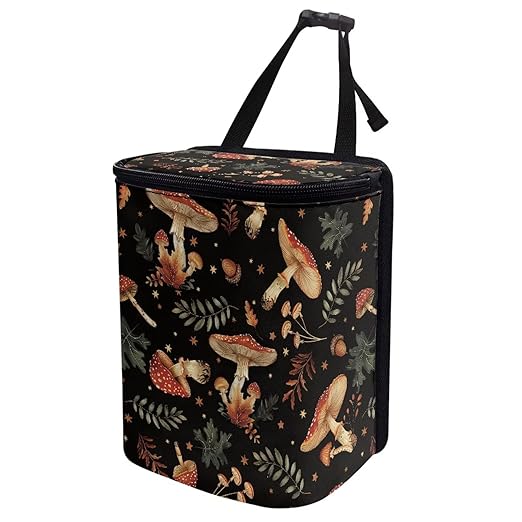 Forest Mushroom Car Trash Can with Lid Hanging Car Trash Bag Leak-Proof Portable Cars Garbage Bin Truck Sedan Accessories Interior Cars Organizer