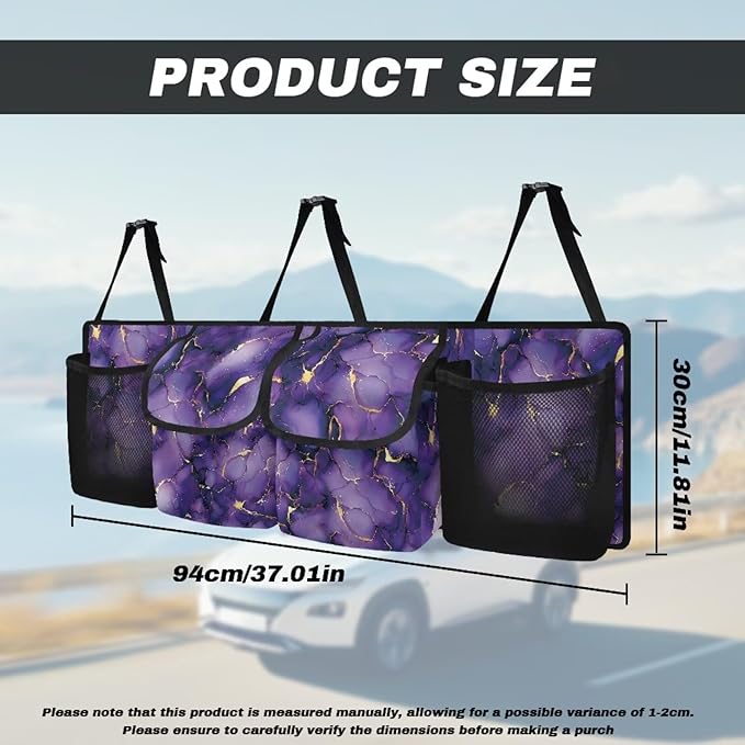Purple Marble Hanging Trunk Organizer for SUV, Car Organizer, Waterproof Back Seat Organizer for SUV, Car Organizers and Storage with Adjustable Straps, Car Storage Organizer