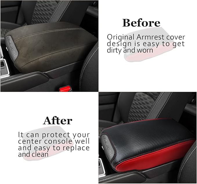 SKTU for 2023 2024 2025 Nissan Pathfinder Center Console Cover 2022-2025 Pathfinder Armrest Cover 2023 2024 2025 Pathfinder Accessories Pathfinder R53 Automotive Center Console Soft Cushion (Red Line)