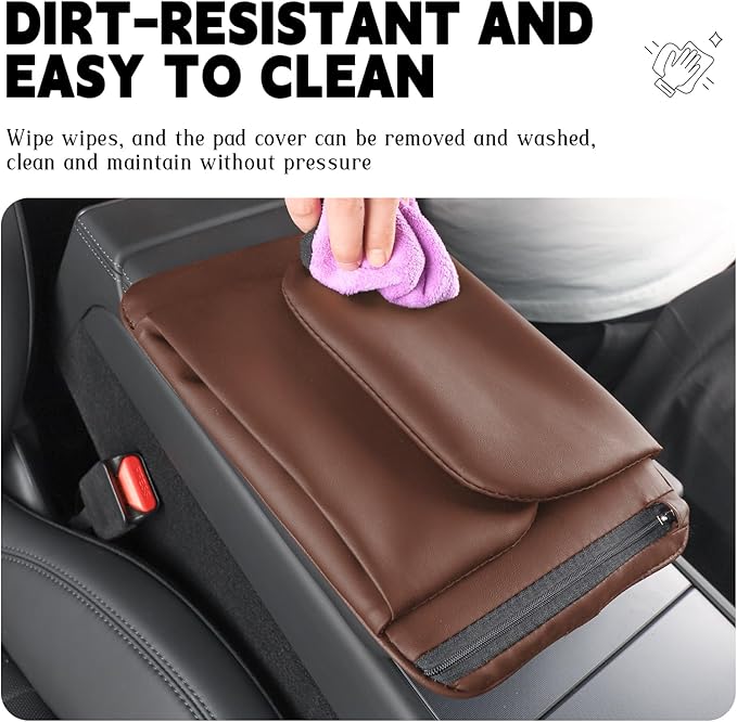 Car Armrest Cover Pad - Nappa Leather Car Center Console Cover with Breathable Holes, Non-Slip Auto Arm Rest Cushion, Universal Car Interior Accessories Fit forTesla Model Y Most Cars (Dark Brown)