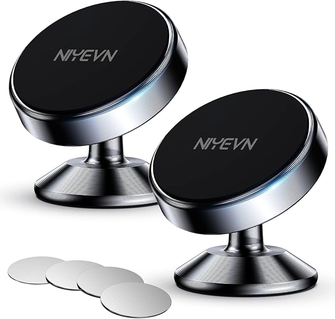 2 Pack Magnetic Phone Holder for Car, [ Strong Magnet ] Magnetic Phone Holder, [ 360° Rotation ] Phone Magnet for Car, Compatible with All Smartphones, Must be Used with Metal Pad, Black