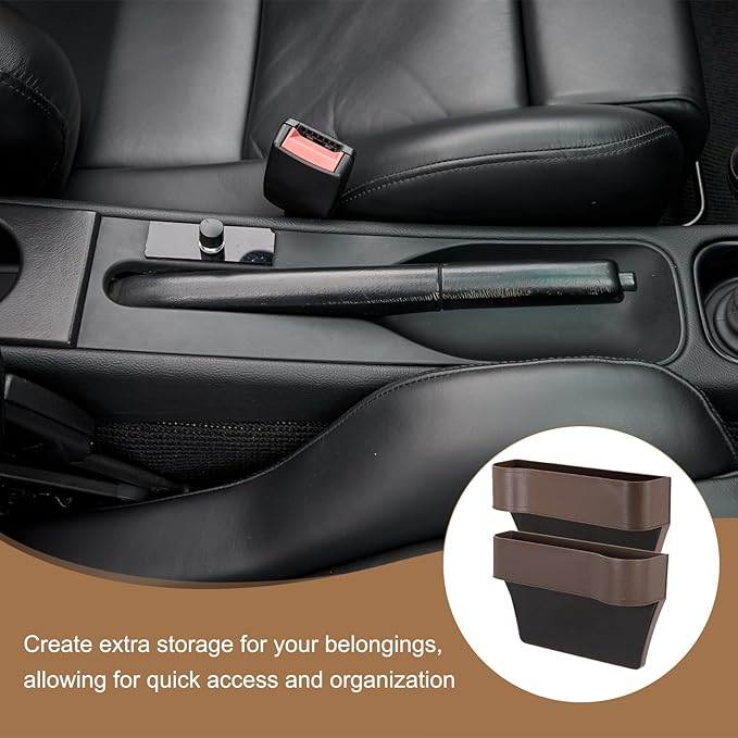 HARFINGTON Car Seat Gap Filler Organizer 10.2 x 6.5 x 2.4 Inch ABS Universal Car Organizer Storage Box Between Seat and Console (Left) with Cup Holders for Phone Sunglasses Keys, Brown