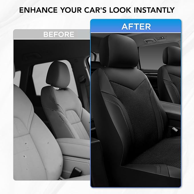 PIC AUTO Car Seat Cover, Super Breathable Mesh Front Seat Cover for Cars, Black Leather Seat Covers, Universal Fit, Durable, Airbag Compatible, Suitable for SUVs, Trucks, Sedans, and Vehicles