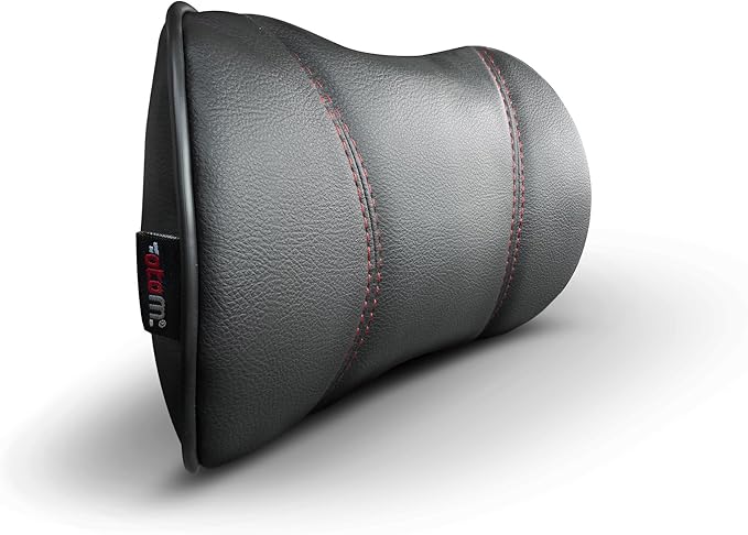 Otom Car Neck Pillow - Ergonomic Faux Leather Headrest Pillow for Driving Comfort | Travel Pillow Fits All Cars, Trucks, SUVs | Luxury Support (Black-Red)