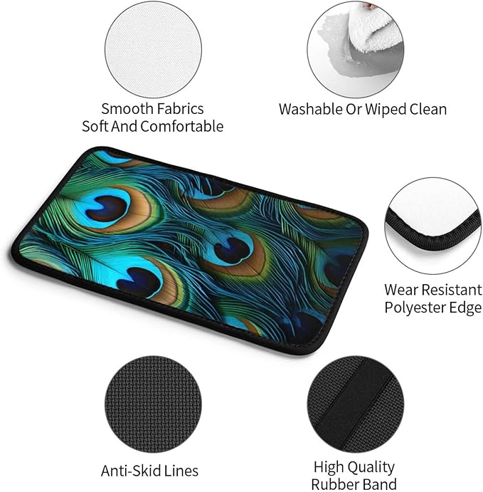 Peacock Feather Patterns Car Center Console Cover Universal Car Armrest Cover Waterproof Auto Armrest Seat Box Mat Protector Decoration Car Center Console Cushion Pad for Most Vehicle SUV Truck