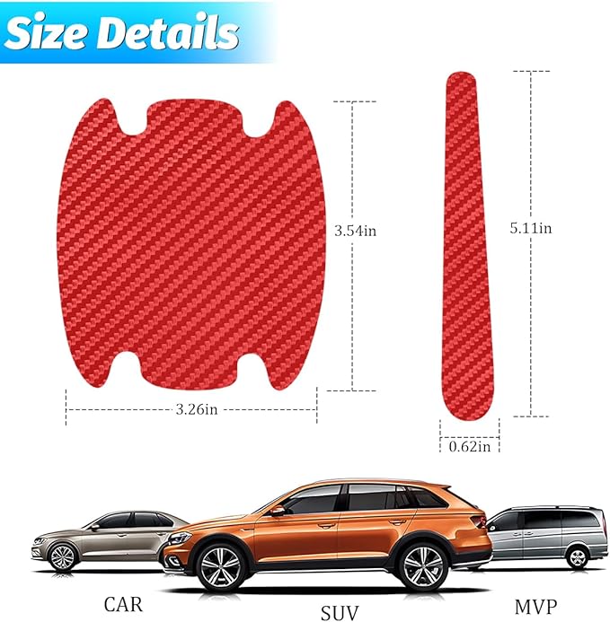 Carbon Fiber Car Door Handle Cup Scratch Protectors, Vehicle Door Handle Bowl Sticker, Automotive Paint Guard Protective Film Cover Accessories, Universal for SUV Sedan Truck (Red)