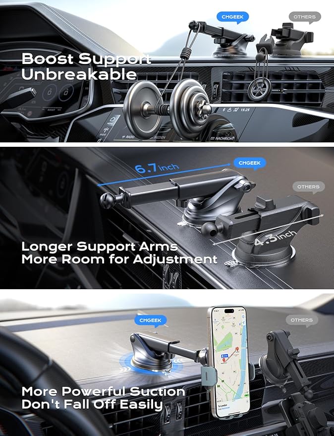 CHGeek Wireless Car Charger, 15W Fast Charging Auto Clamping Car Charger Phone Mount Phone Holder fit for iPhone 15 14 13 12 11 Pro Max Xs, Samsung Galaxy S25 Ultra S24 S23 S22, S21, S20, Green