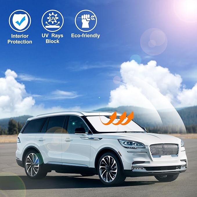 Windshield Sun Shade Custom Fit for 2020-2024 2025 Lincoln Aviator Accessories Foldable Sunshade Sun Blocker Protect Car from Sun Rays & Heat Damage Keep Car Cooler