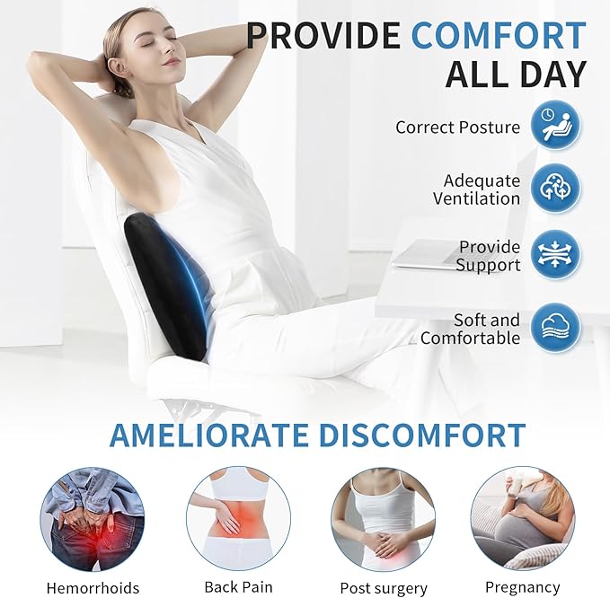 Dijialun Lumbar Support Pillow for Car, Memory Foam Back Support Lumbar Pillow for Car, Gaming, Office Chair, Ergonomic for Lower Back Pain Relief, Comfortable and Soft Fabric, Black
