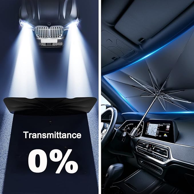 FATONESA Car Windshield Sun Shade Umbrella, Foldable UV Rays Protector & Heat Block Reflector Retractable Front Window Sun Shades Umbrella Shield (57 * 29.5inch, Large)