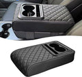 Car Center Console Cover, Leather Car Armrest Cover with Cup Holder, Phone Slot, Waterproof Arm Rest Protector Cushion Automotive Accessories (Black)