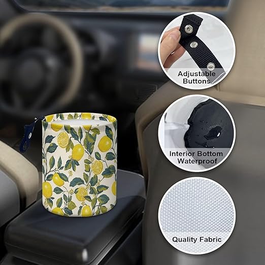 Lemon Car Garbage Can Waste Basket for Cars - Back Seat, Floor, or Hanging Headrest Car Accessories Interior Road Trip Essentials