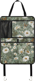 1 Pack Back Seat Car Organizer with Storage Pockets Kick Mats Back Seat Protector Hanging Car Organizer Automotive Seat Back Cover Organizers Summer Daisy Butterfly Green