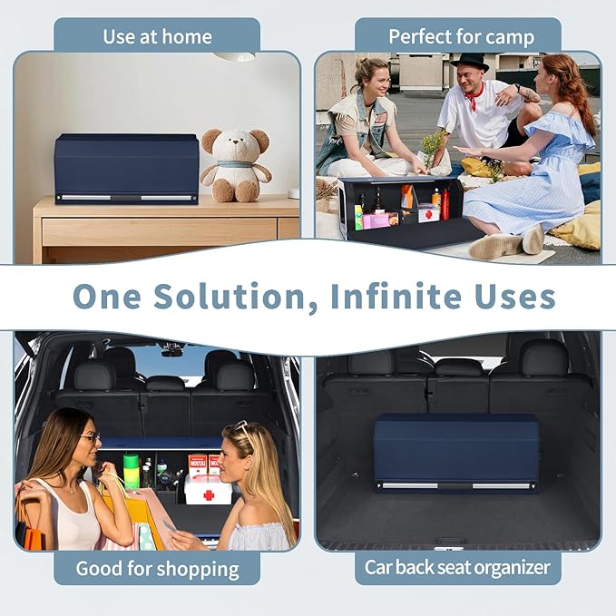 CarCrate SUV Trunk Organizer Storage, Leather Collapsible Trunk Storage Organizer with Magnetic Lid & Sturdy Handle, Waterproof Cargo Organizer for SUV Sedan Van (Blue 27.5''*11.4 ''* 12.2'')