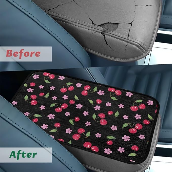 CLOHOMIN Cherry Car Center Console Cover Accessories Cherry Blossom Armrest Seat Box Cover for Most Car, Truck, SUV Thick Automotive Arm Rest Cushion Pad