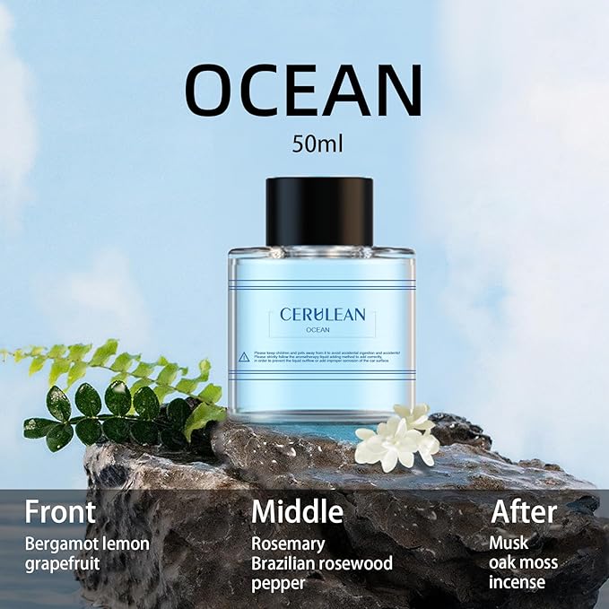 TQCOCOW Smart Car Air Freshener Diffuser with Starry Sky Projection and 50ml Perfume, 3 Mode Adjustable Rechargeable Car Aroma Diffuser,Auto On/Off Intelligent(Ocean)