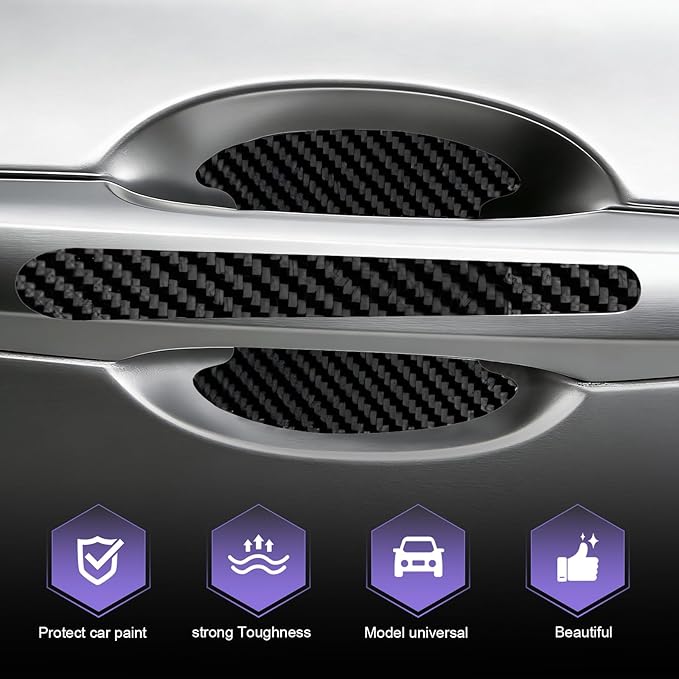8 PCS Car Door Handle Protectors, Self-Adhesive Auto Doors Handle Cover Guard Protective Film, Scratch Car Door Handles Bowl Sticker, Universal for Most Cars, Trucks, SUVs (Carbon Fiber)