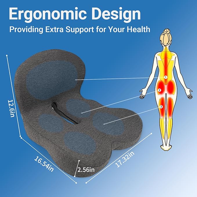 XZdream Memory Foam Seat Cushion,Office Chair Cushion with Lumbar Support for Back Pressure Relief, Car Seat Cushion with Adjustable Strap,Sciatica Pad Cushions for Car,Truck, Desk,Gaming Chair