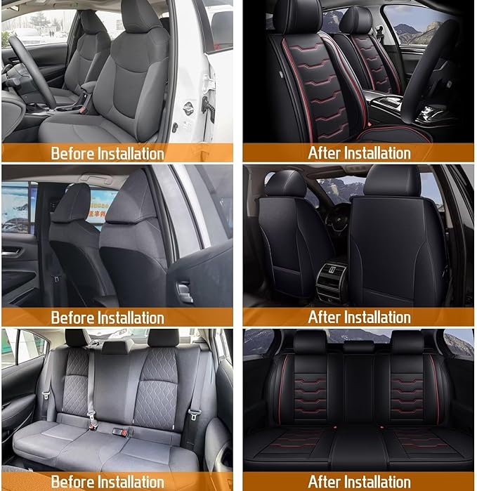 DISUTOGO Seat Covers Fit for Titan 2009-2023 2024 2025 Seat Covers Full Set Car Seat Covers Faux Leather Breathable Waterproof Car Seat Protector (5 Seats, Black&Redline)