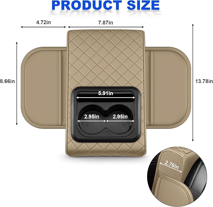 Center Console Cover Leather Armrest Cover Fit for Nissan Rogue Sport 2017-2022 Middle Console Cushion with Storage Box&Cup Holder & Phone Slot(Beige)