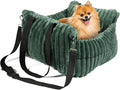 HOMLOVE Dog Car Booster Seat, for Small Dogs Under 30 lbs, Detachable Washable Travel Bed with Storage Pockets and Safety Belt (Green, Medium)