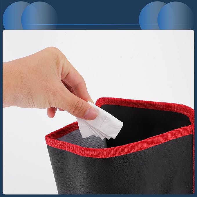 Car Trash Can Front Seats 6.7" Length 4.7" Width 9.8" Height Auto Trash Bin Faux Leather Black Red Hanging