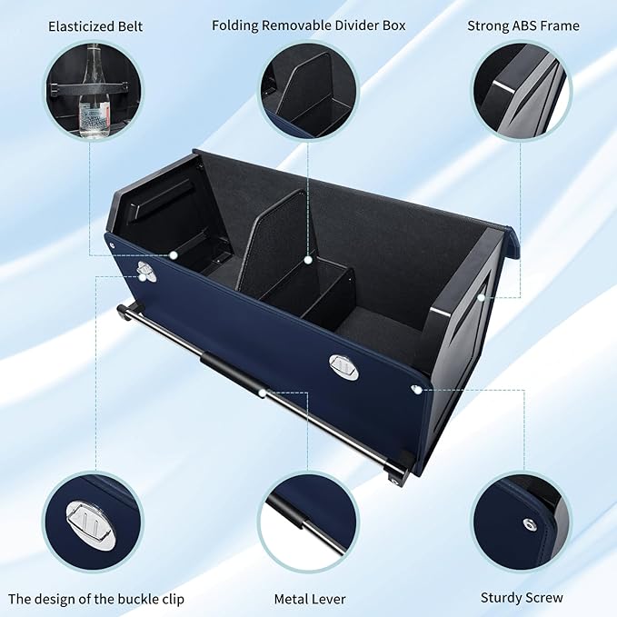 XCF Car Trunk Organizer, Collapsible Car Storage Organizer with Lid and Push-pull Handle Leather Trunk Organizer for Suv, Truck, Minivan (Blue, 27.17 x 11.42 x 12.2in)