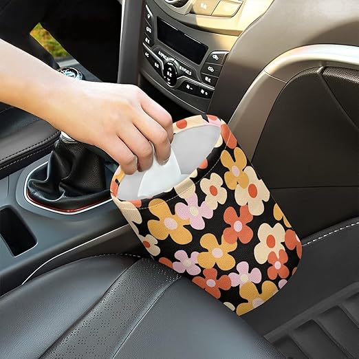Brosoneto Print Cute Hippie Flower Cartoon Collapsible Waste Basket Bin Multipurpose Trash Bin for Car Hanging Portable Dustbin Bin Accessories Garbage Bin Universal
