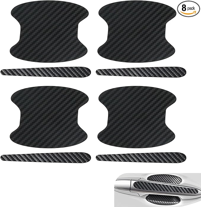 Icyfond 8PCS Car Door Handle Cup Stickers, Anti-Scratches Carbon Fiber Car Door Handle Protectors, Auto Doors Handles Protective Film, Universal Paint Bowl Protector for Most Cars (Black)