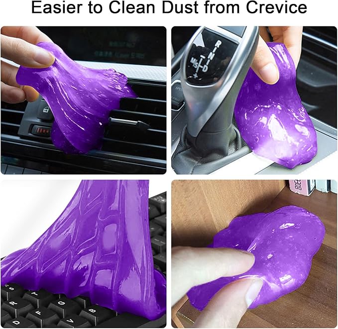 2-in-1 (Car Cleaning Gel for Car Detailing) and (4 Pack of 2.8-inch Car Coasters for Cup Holders) Automotive Dust Cleaning Putty Car Slime for Cleaning Car Interior, PC, Keyboard (Purple)