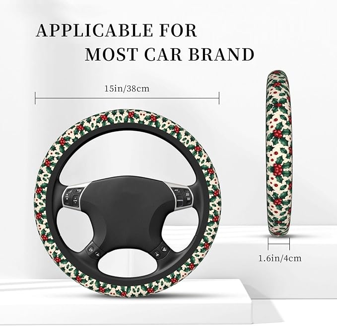 Christmas Pattern Print Neoprene Steering Wheel Covers Women Men Car Accessories, Universal 15 Inch Fit Auto, Suvs, Truck