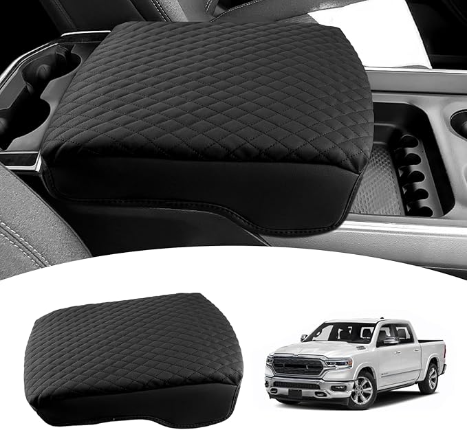 Shademax Center Console Cover for Dodge Ram 1500 2026 2025-2019, Armrest Cushion Pad Cover for 5th Ram 1500 2500 3500 Accessories Arm Rest Cushion Leather Bucket Seat Console Protector Anti-Scratch
