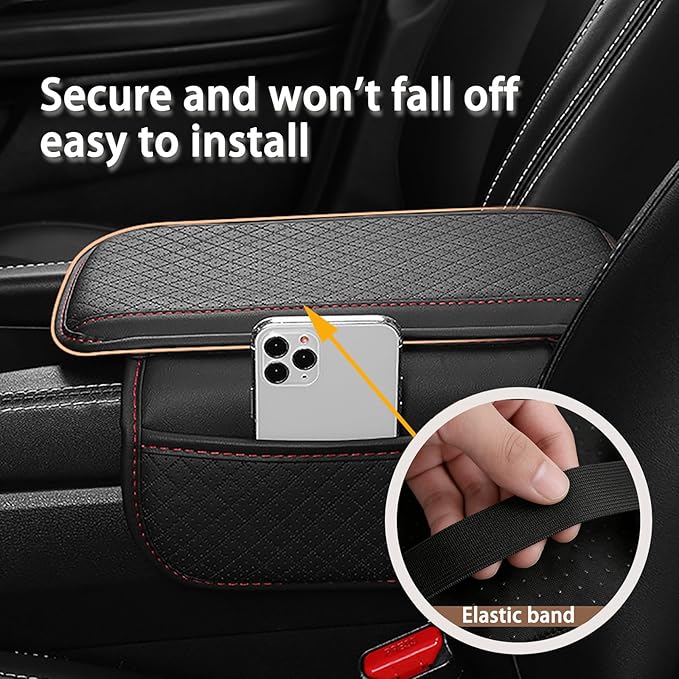 Car Armrest Cover for Mazda CX5 2012-2025, Center Console Cushion Leather Armrest Pad Protector with Storage Pockets Diamond Pattern,Red