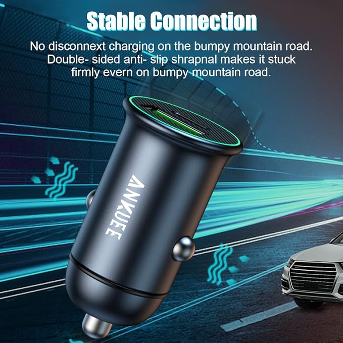 USB-C Car Charger Adapter, Dual Ports Fast Charging PD 60W + QC3.0 30W Mini All-Metal Cigarette Lighter USB Charger Universal for iPhone13/Pro Max/12/XS Max/11 Pro, Samsung, Car Accessories